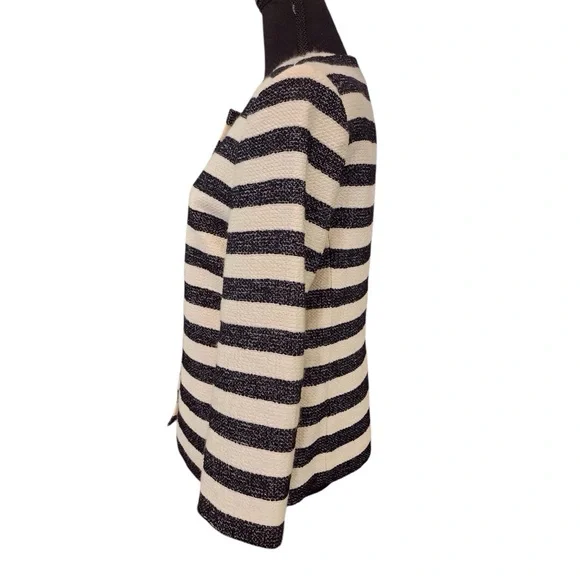 TALBOTS Tweed Woven Blazer Jacket 8 Ladies Cream Black Striped Work Career Coat - Picture 5 of 14